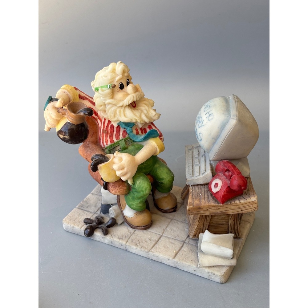 Vintage Resin Santa at Computer Desk Figurine Funny Office Christmas Decor 4in
